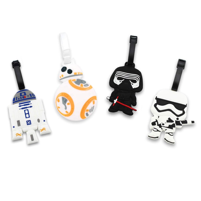 Finex 4 Pcs Set Star Wars Kylo Ren BB8 Stormtrooper R2D2 Silicone Travel Luggage Baggage Identification Labels ID Tag for Bag Suitcase Plane Cruise Ships with Belt Strap - Image 1